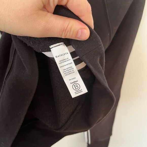 ATHLETA black crew neck sweatshirt with white inner arm stripe. - Picture 6 of 8